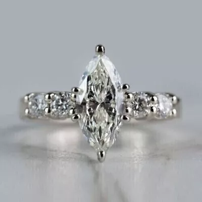 2Ct Marquise Cut Real Moissanite Solitaire Wedding Ring 14k Gold Plated Silver • $131.99