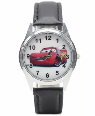 Lightning McQueen Black Genuine Leather Band Wrist Watch • $14.99