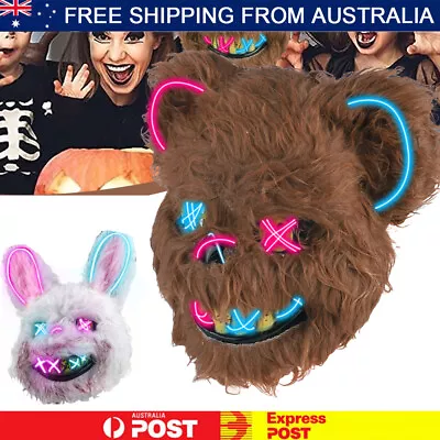 LED Rabbit Bear Mask Glow In Dark Light Up Halloween Costume Scary Rave Festival • $14.89