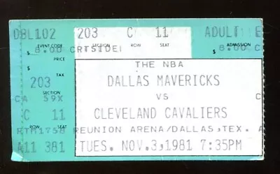 1981 Dallas Mavericks V Cleveland Cavaliers Ticket 11/3/1981 • $8.70