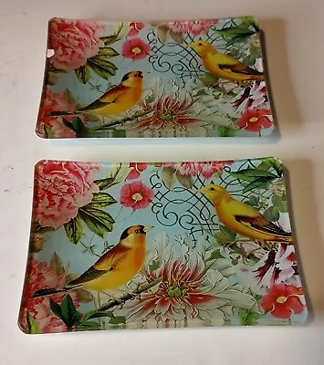 Two Michael Design Works Birds Flower Spring Glass Decoupage Trinket Trays • $9.99