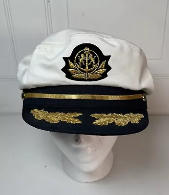 VTG Captain's Hat Adjustable White Sailors Cap Nautical Yacht One Size USA • $49.99