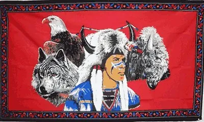 $10.89 • Buy Indian With Eagle, Wolf & Buffalo Flag 3x5 Ft Native American Feather Headdress