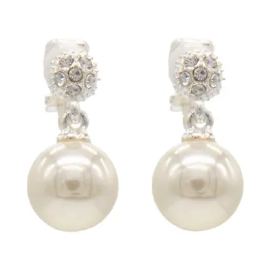 CLIP ON Earrings Pearl Crystal Silver Rhinestone Fake Studs Non Pierced Ear Gift • £4.49