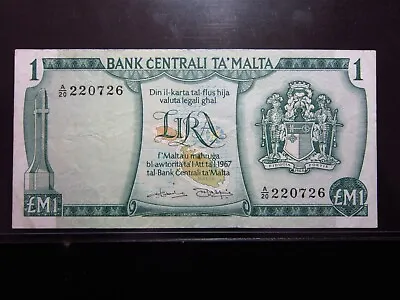 MALTA £1 Pound Lira 1967 P31b Ta'Malta Bank Centrali 0726# Currency Money • $29.90