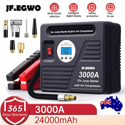 JF.EGWO 150PSI Tire Inflator Pump Air Compressor 12V 24000mAh Car Jump Starter • $127.83