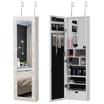 Jewelry Armoire With Mirror And 18 LED Lights Wall-Mounted/Over-The-Door Cabinet • $90.47