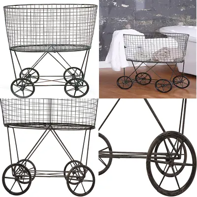 Metal Laundry Cart With Wheels Basket Storage Shelf Closet Dress Cleaning House • $93.39