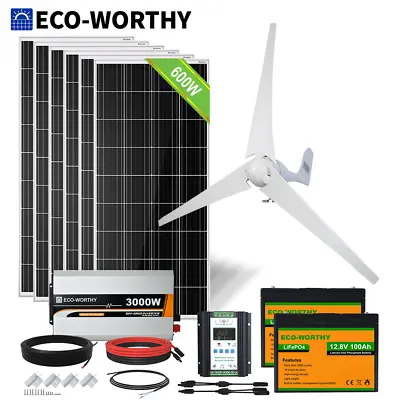 ECO-WORTHY 1000W 600W Wind Turbine Generator & Solar Panel Kit For Home Boat Rv • $299.99