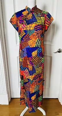 Vtg Sun Fashions Of Hawaii  Dress Mandarin Collar Geometric Pattern M Medium EUC • $79.99