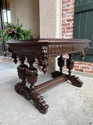 Antique French Carved Oak Dolphin Library Table Desk Renaissance Gothic 19th C • $3985