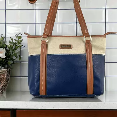 Marc Fisher Women's Faux Leather Dual Handle Strap Shoulder Bag Tan & Blue • $26.25