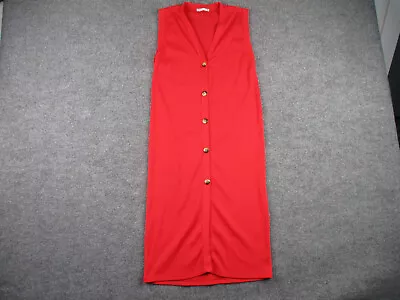 ZARA Dress Adult Size S Red V-Neck Button Up Knit Ribbed Bodycon Womens • $19.25