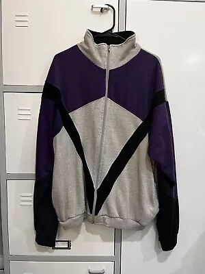 VTG Spalding The Sport Active Co. Gray Black Purple Mens Zip Up Sweater Sz 2XL • $8