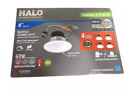 4PK Halo 4 In. Selectable 5CCT LED IC Rated LED Recessed Light White • $34.99