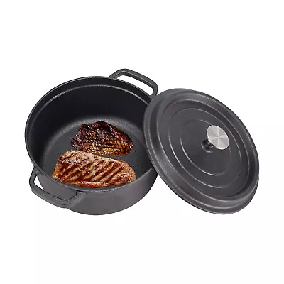 £25.99 • Buy 4.2L Large Cast Iron Deep Stock Pot Cater Cooking Stew Soup Boiling Pan With Lid