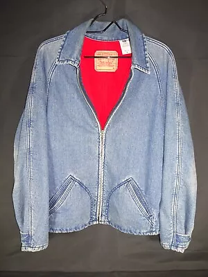 $29.99 • Buy Vintage Levi Strauss Blue Denim Jacket Red Fleece Lined Full Zip Size Medium M