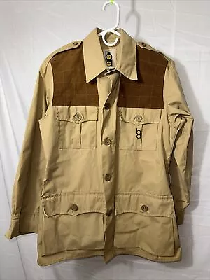 Vintage BOB ALLEN Men's 38 Tan Canvas Shooting Jacket Hunting Leather Button USA • $39.99