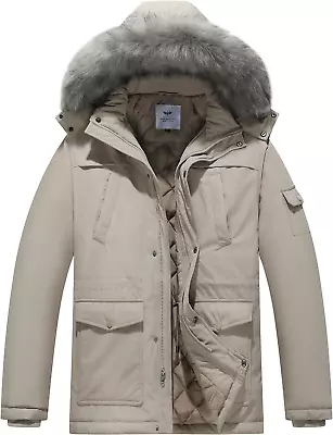 Wantdo Mens Winter Parka Coat Thickened Quilred Parka Jacket Fur Hood Waterproo • $44.80