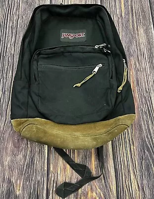 JanSport Right Pack Backpack Vintage Black 21 X12 X 5  Suede Leather Bottom • $29.99