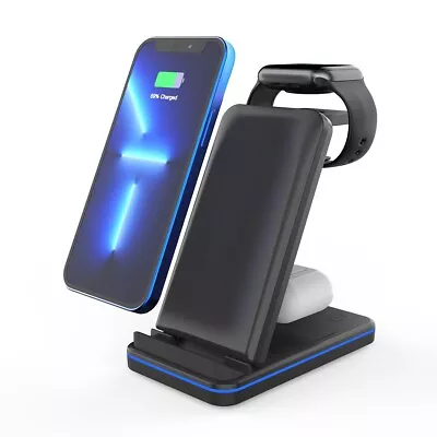 3 In 1 Wireless Charger Foldable For IPhone IWatch AirPods And Qi Enabled • $45