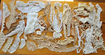 Vtg Antique Lace Trim Lot 46pcs Embroidered Net Duchesse Bobbin Needlelace Filet • $27