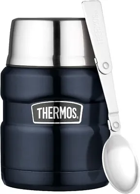 Thermos-470ml Stainless King Vacuum Insulated Food Jar W/ Spoon Midnight Blue • $35.55