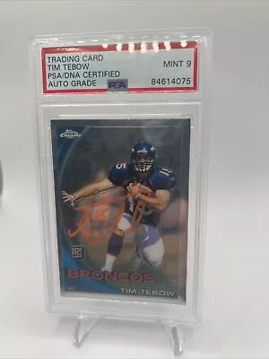 $124.99 • Buy 2010 Topps Chrome Signed Tim Tebow Orange Auto RC PSA PSA/DNA Mint 9 Broncos 🔥