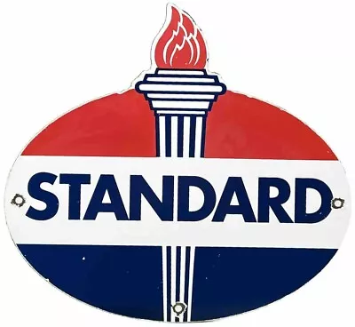 Vintage Standard Gasoline Porcelain Sign Service Station American Oil Torch Gas • $116.38
