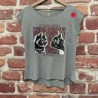 Total Girl T Shirt XXL Gray Glittery Cat Dog Animal Print High Low Slubbed Top • $17.84