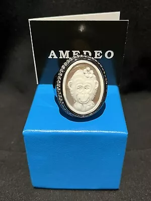 Amedeo Whimsical “Girly Monkey” Carved Cameo Ring. Size 10. • $155