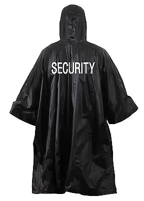 Black SECURITY Rain Poncho Coat Vinyl Hooded Waterproof Outdoor WeatherJacket • $9.99