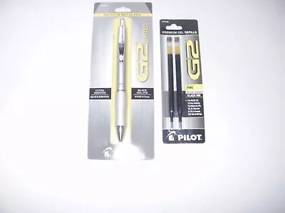 PILOT G2 Limited Premium Rollerball Pen BLACK INK 0.7mm SILVER Metal & 2 REFILLS • $10.50