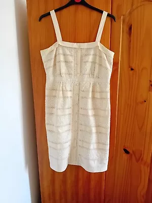 £12.90 • Buy Creamy Beige Summer Strappy Monsoon Lacey Button Thro Pure Cotton Dress Size 16