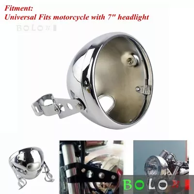 Chrome 7  Motorcycle Headlight Housing Bucket For Harley Honda Suzuki Cafe Racer • $41.99