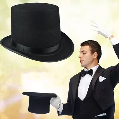 Costume Accessory Black Top Hat Fabric Jazz Cap Deluxe Magician Hat  Party • £4.73