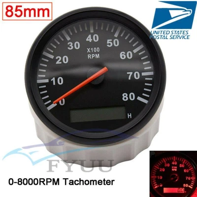 $38.49 • Buy Red LED Backlight 0-8000RPM 85mm Car SUV Boat Tachometer Boat Gauge Universal X1