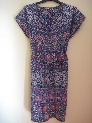 True Vintage 80's M 12 Indian Hand Block Printed 100% Cotton Peasant Midi Dress  • $50