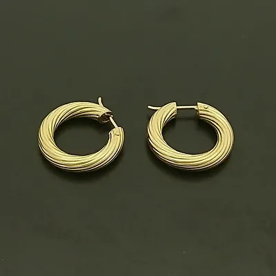 18ct 750 Yellow Gold Ribbed Hoop Earrings Not Scrap • £349.20