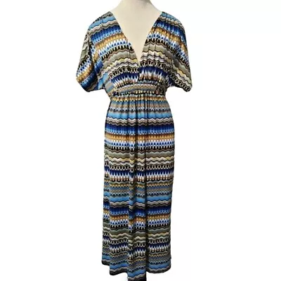 Hypnotik Women's V-neck Missoni Print Empire Waist Tie Back Maxi Dress Size 2x • $20