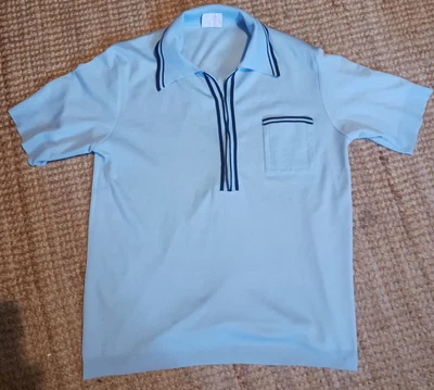 £12.99 • Buy 60s 70s Mens Vintage Nylon Polo Shirt (Mod, Oi Polloi) Sky Blue Medium Slim Fit