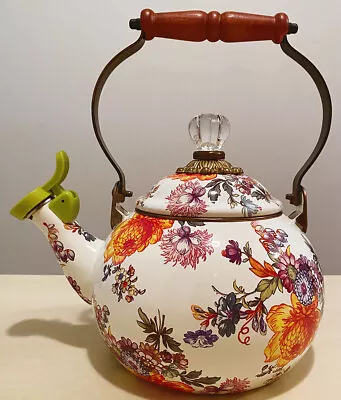 MacKenzie Childs 2 Quart ‘White Flower Market’ Whistling Tea Kettle • $129.99