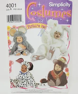 Simplicity Costumes 4001 Toddler Mouse Dog Monkey Bunny Suit Sz 1/2-4  Pattern • $12.31