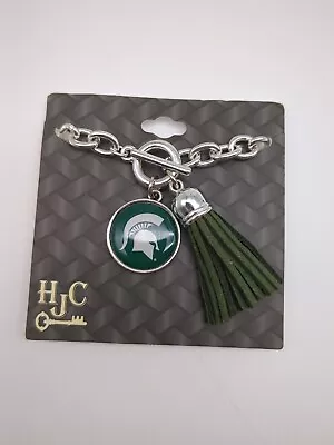 NCAA Michigan State Spartans Team Logo Green Tassel Bangle Bracelet HJC Jewelry • $12.01