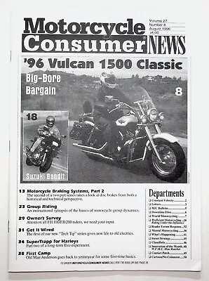 1996 August Motorcycle Consumer News Magazine Kawasaki Vulcan 1500 Suzuki Bandit • £7.99