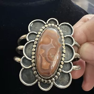 Vintage Sterling Silver Native American Agate Cuff • $73.72