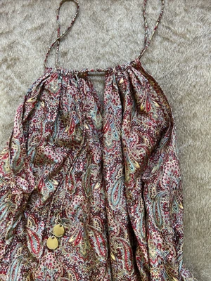 $140 • Buy Zimmerman Silk Long Dress Size 1 Spaghetti Straps And Tie Waist Paisley Print