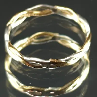 Vintage 925 Sterling Silver Two Tone Gold Plated Twist Braid Ring - Size 4.5 • $19.93