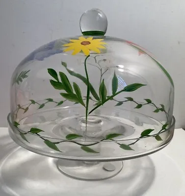 Vintage Hand Painted Glass Cake Stand With Lid 9.5” • $24.99