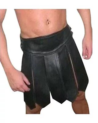 Real Leather Roman Gladiator Kilt Warrior Black Costume Heavy Duty Utility LARP • $99.99